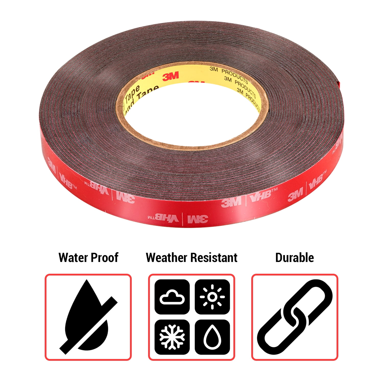 CANOPUS 06382 Automotive Acrylic Plus Attachment Tape, 0.5in x 20yd, Double Sided Tape, Heavy Duty, Made in USA,  Black