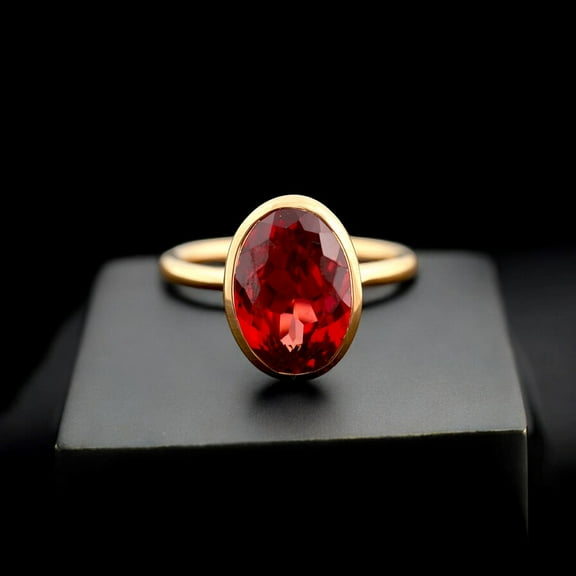 JEWELSBYASAILOR 12x16mm Red Garnet Ring / 8Ct Immitation Gemstone / Solitaire Women's Jewelry / Yellow Gold Plated Silver
