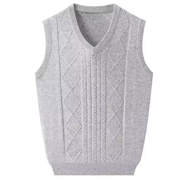 Men's Clothing Autumn Winter Solid Color Pullover V-Neck Screw Thread Sleeveless Sweater Knitted Vest Casual Fashion Tops
