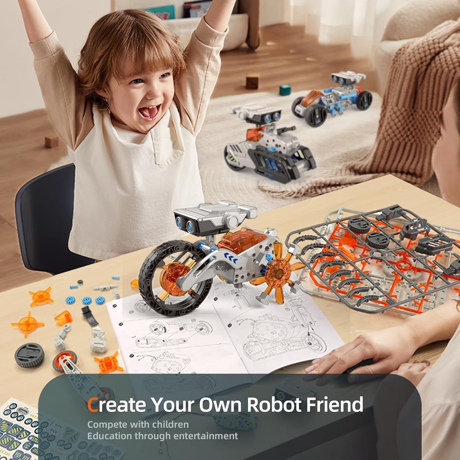 12-in-1 STEM Robot Kit Toys for Kids 8-12, DIY Building Educational STEM Science Kits for Boy Birthday Gifts
