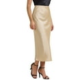 thumbnail image 4 of INSPIRE CHIC Women's Maxi Satin Skirts Elastic High Waist Side Slit Elegant Party Wedding Flowy Long Skirt XL Champagne, 4 of 6