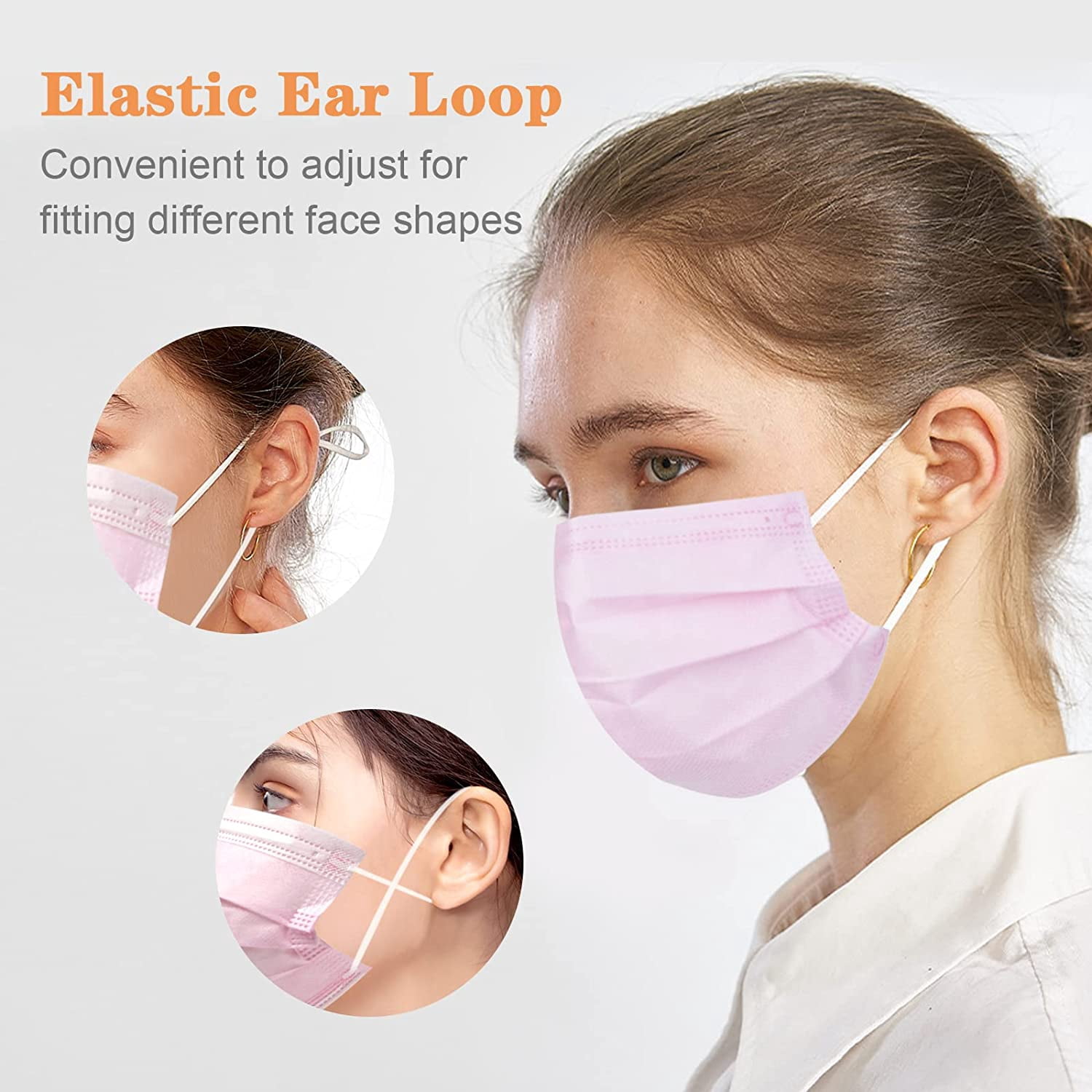 JJEAN-120 Pack Disposable Face Masks with Elastic Ear Loop, 3 Ply Breathable (Pink)