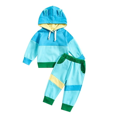 

Toddler Boys Girls Long Sleeve Patchwork Colour Hoodie T Shirt Tops Pants Outfits
