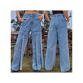 thumbnail image 2 of Gupgi Women Retro Cargo Jeans Elastic Rise Straight Leg Loose Denim Pants with Pockets S/M/L/XL, 2 of 9