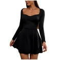 thumbnail image 2 of Women's Ruffle Mini Dress Square Neck Long Sleeve Skater Dress Stretchy Casual Mini Dresses for Teen Girls Black S, 2 of 8