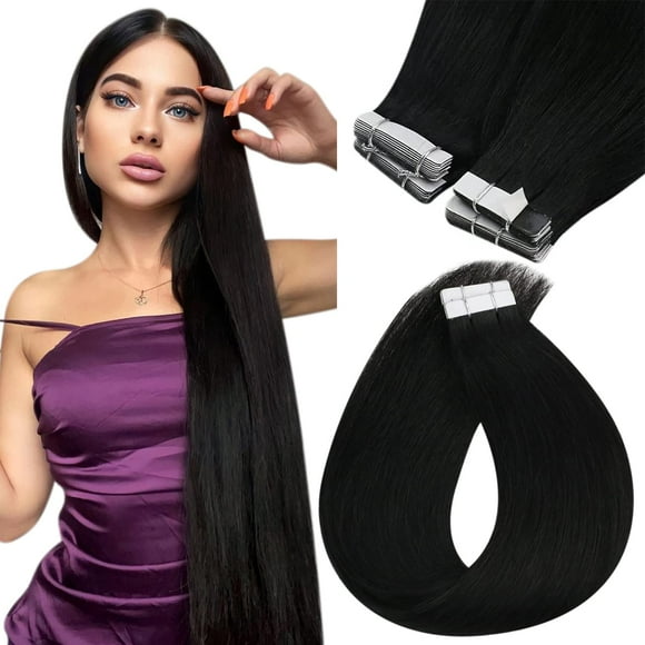 Sunny Hair Ruban Noir dans Extensions en Cheveux Humains Ruban Invisible dans Extensions en Cheveux Humains Ruban Noir en Cheveux Humains dans Extensions Noir Jais Ruban de 28 Pouces dans Extensions en Cheveux
