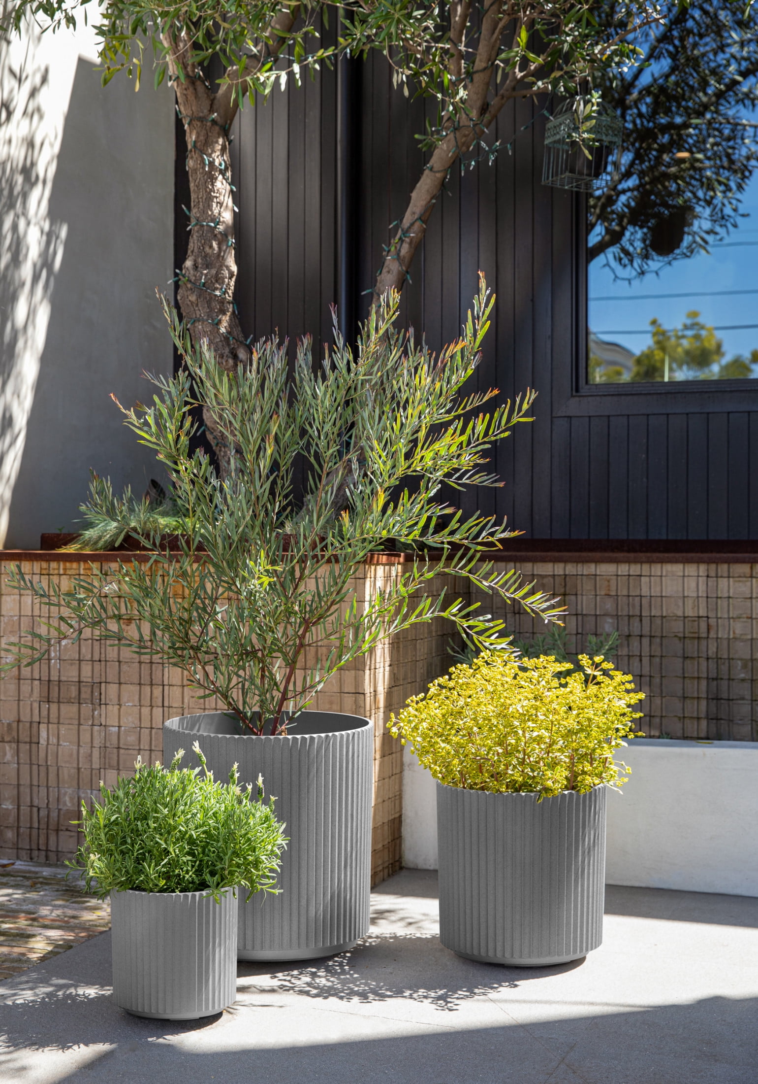 Veradek Demi Series Bundle - Three Piece Set of Plastic-Stone Planters - Gray