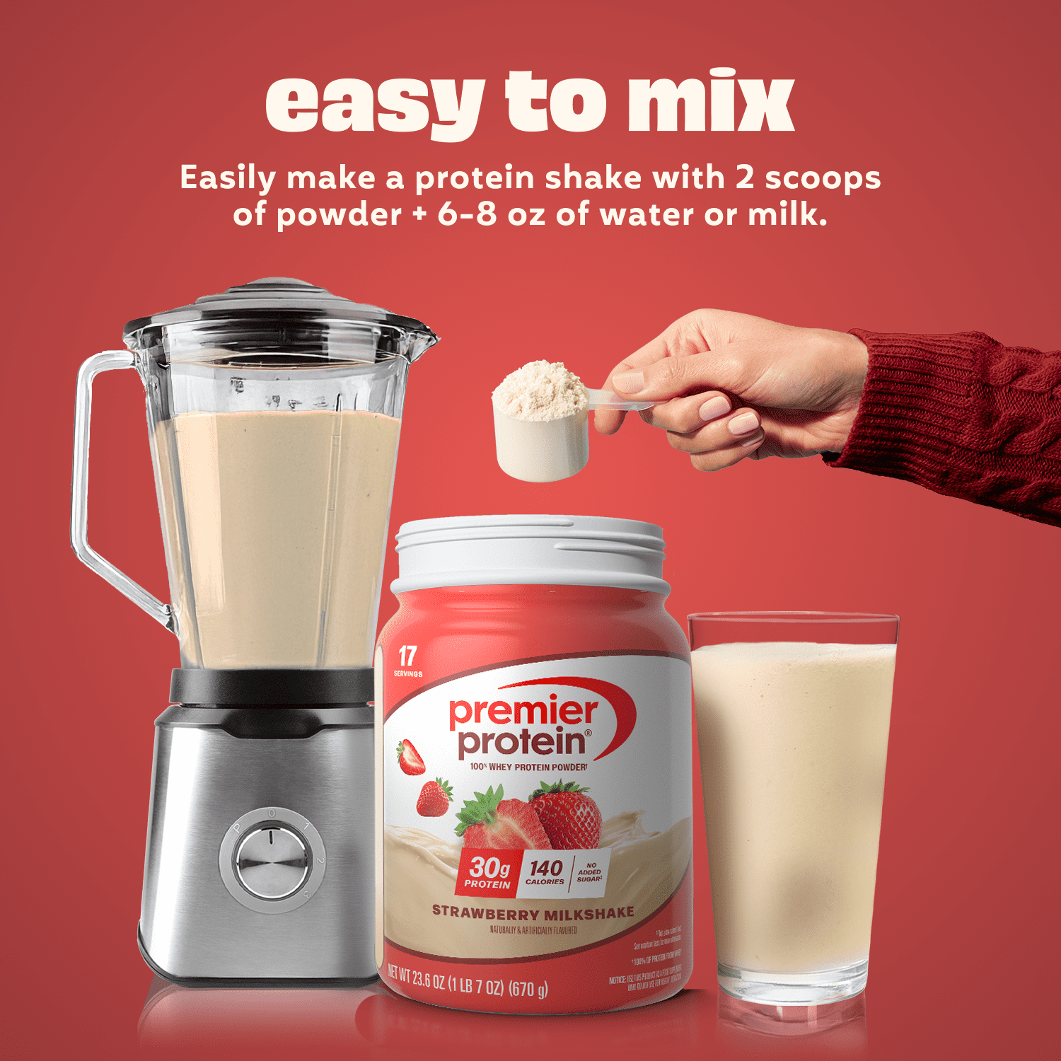 Premier Protein 100% Whey Protein Powder, Strawberry Milkshake