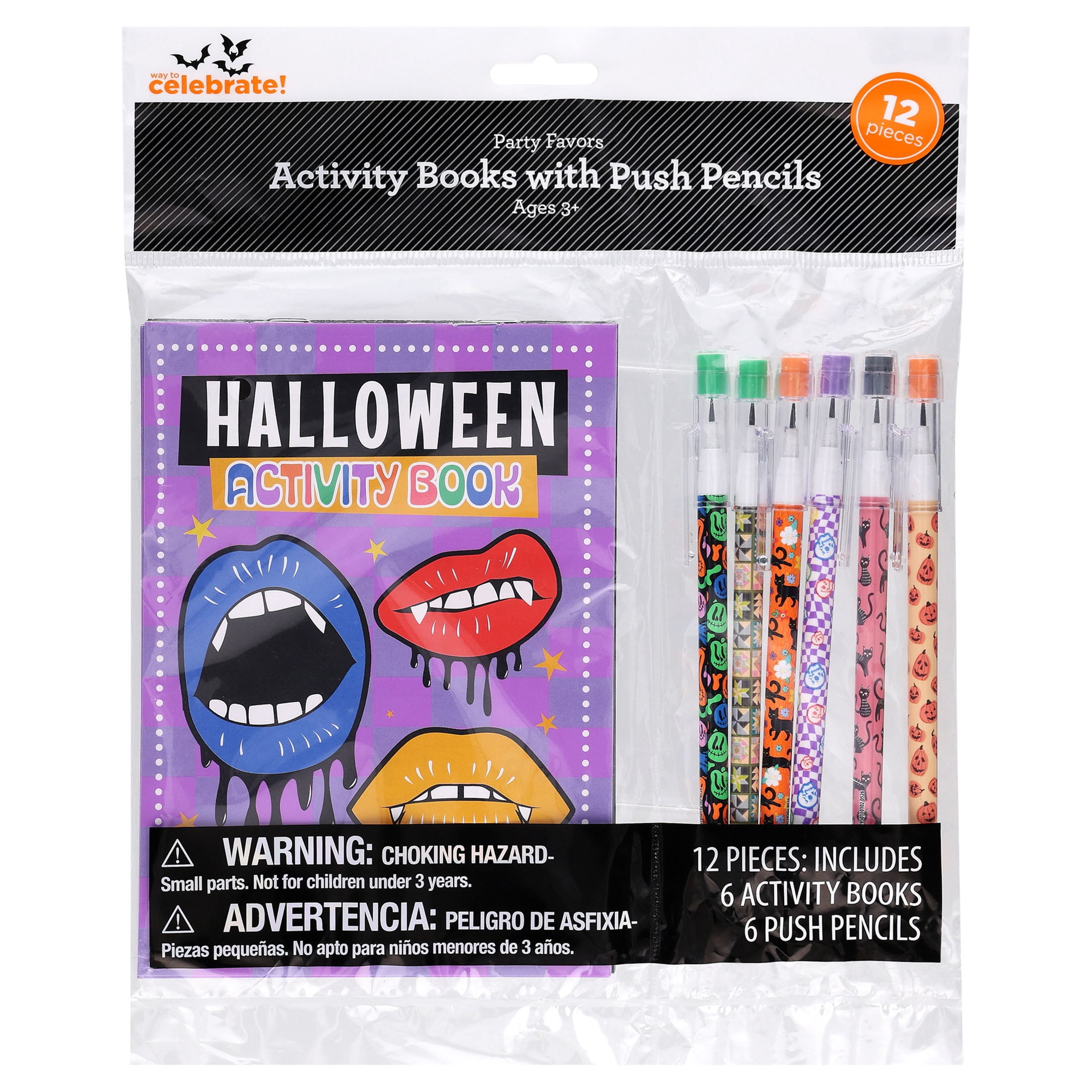 Activity Books with Push Pencils Party Favors, Multicolor, 12 Pieces, Halloween by Way To Celebrate