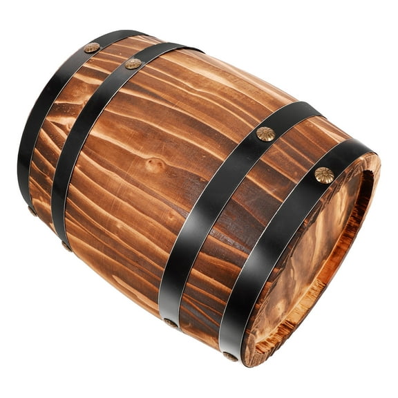 OUNONA Rustic Wooden Wine Barrel Decor Dark Brown for Home Bar or Garden Decoration 14.5 Inches