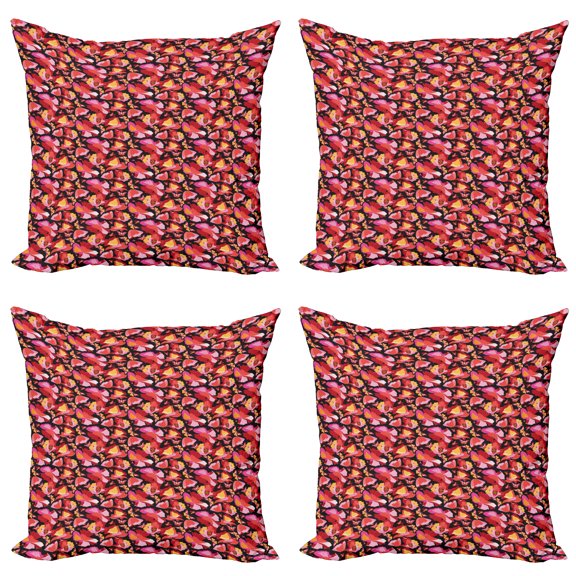 Ambesonne Poppy Flower Throw Pillow Cover 4 Pack, Blossoms Butterflies, 18", Multicolor