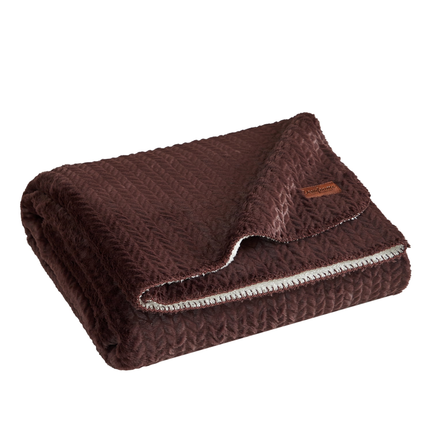 Dearfoams Reversible Embossed Faux Fur to Faux Shearling Oversized Couch Throw Blanket, Brown, 50 x 70 in