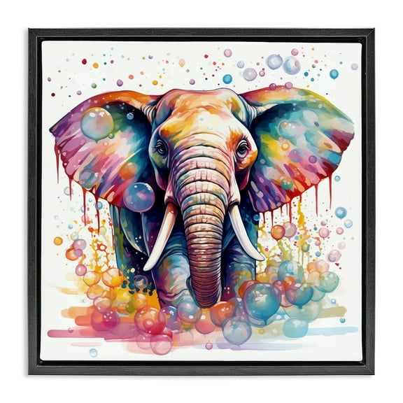 Stupell Industries Bubble Pattern Elephant Bath & Laundry Painting Black Floater Framed Canvas Art Print Wall Art, 18 x 18