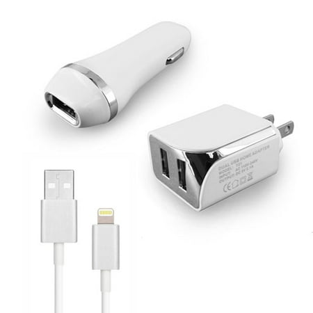 Cricket Apple iPhone 6s Accessory Kit, 3 in 1 White 2.1 Amp Car Adapter & Dual USB Wall Adapter + 5 Feet 8 Pin Data Sync Charging (Best Cricket App For Iphone)