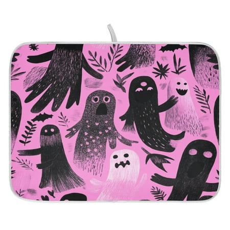 

Halloween Pink Ghost Dish Drying Mat for Kitchen Quick Drying Absorbent Soft Durable 18 x 24