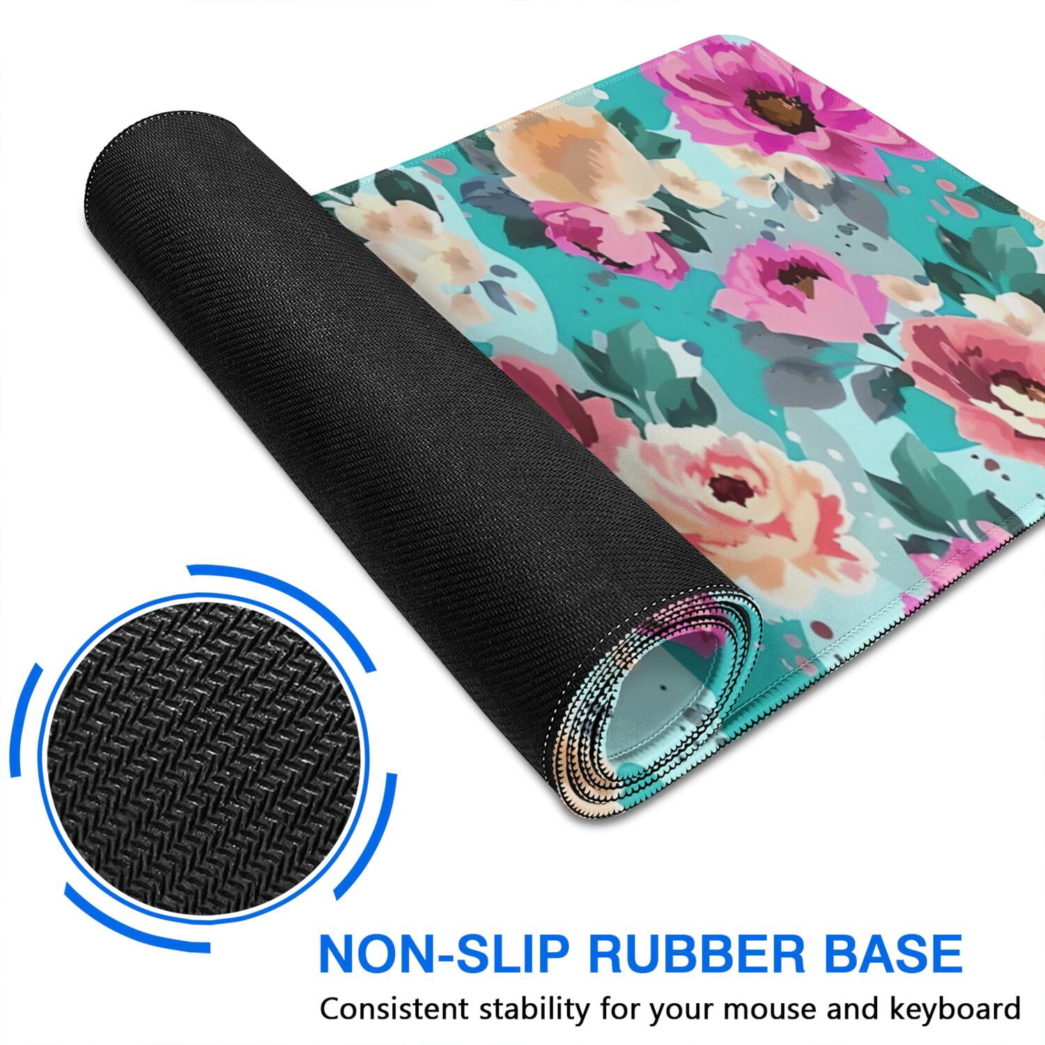 Long Mouse Pads for Desk,Pioneer Flower Floral Print Pattern Desk Mats on Top Of Desks, Desk Mouse Pad Extra Large with 3mm Non-Slip Base and Stitched Edge for Gaming,Office,Work,Home 47.3"x23.6"