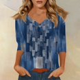 thumbnail image 2 of Women's T Shirt Print 3/4 Sleeve Daily Weekend Fashion Basic V- Neck Regular Top Blue L, 2 of 5