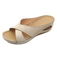 thumbnail image 4 of Women's Wedge Platform Sandals Comfortable Slip On Backless Slide Beach Sandal Open Toe Non Slip Work Shoes Beige Size 9, 4 of 5