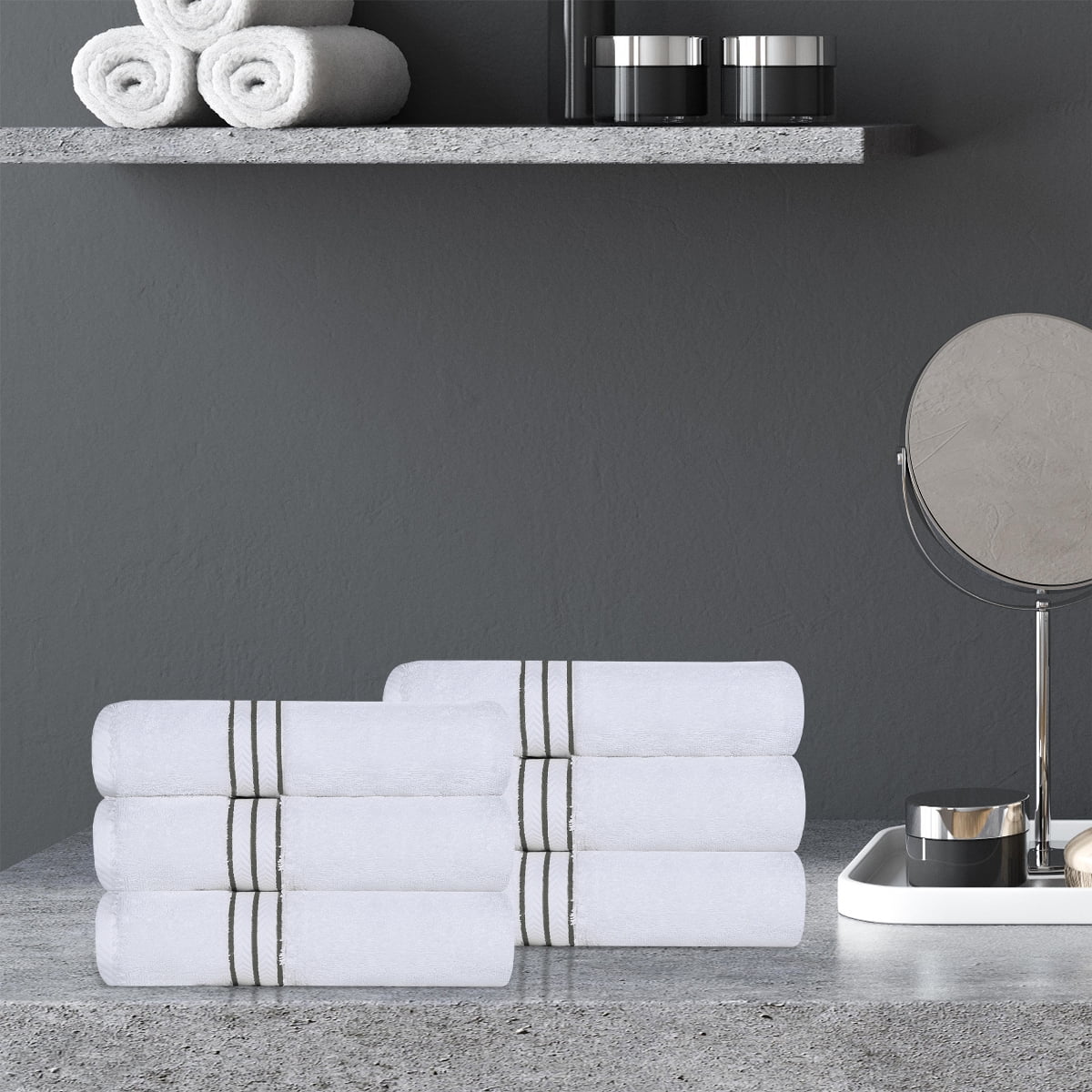 Superior Turkish Cotton Ultra-Plush 6-Piece Charcoal Hand Towel Set