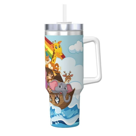 

Uemuo Rainbow Animals on Noah s Ark Print 40oz Ice Bully With Handle And Straw Stainless Steel Vacuum Insulated Cup And 2 In 1 Straw Lid Insulated Travel Tumbler