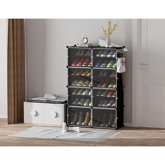 Shoe Rack, Tier Shoe Storage Cabinet 32 Pair Plastic Shoe Shelves Organizer for Closet Hallway Bedroom Entryway