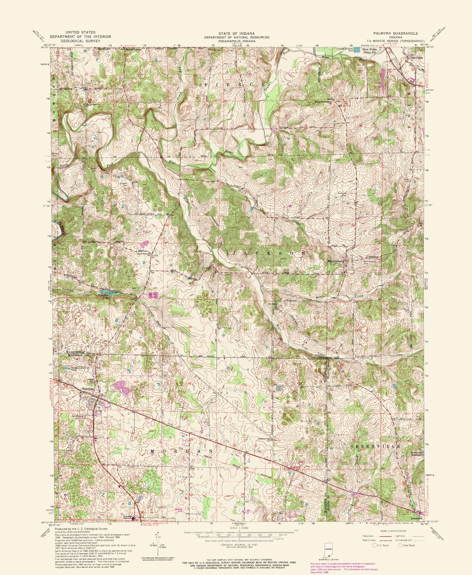 Palmyra Indiana Quad USGS 1988 23 x 28.00