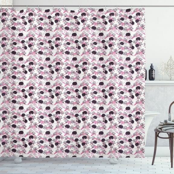 Floral Shower Curtain, Print of Hydenyear Flowers and Leaves, Fabric Bathroom Set with Hooks, 69W X 75L Inches Long, White Multicolor, by Ambesonne