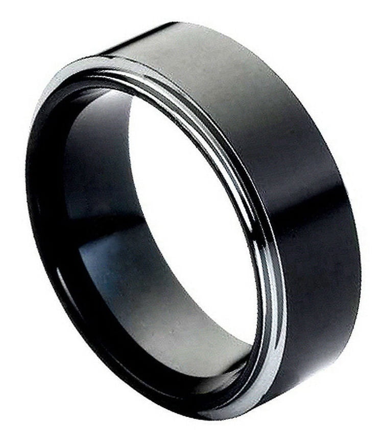 8mm Tungsten Carbide Black Enamel Center With Shiny stepped edge Wedding Band Ring For Men Or Ladies 8mm Tungsten Carbide Black Enamel Center With Shiny stepped edge Wedding Band Ring For Men Or Ladies