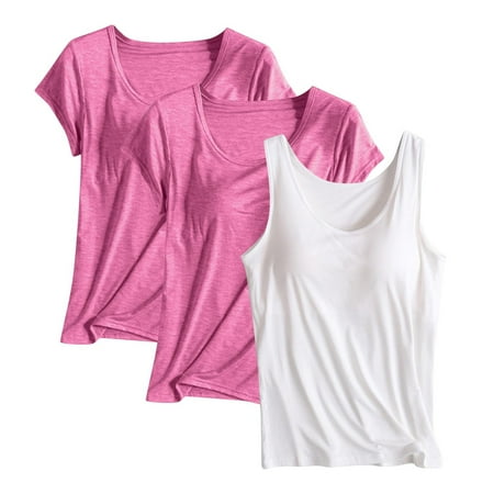 JGGSPWM Women s Tank Top with Built-in Padded Bra Modal Stretch Camisole Yoga Undershirt Cami Tops 3 PCS White M