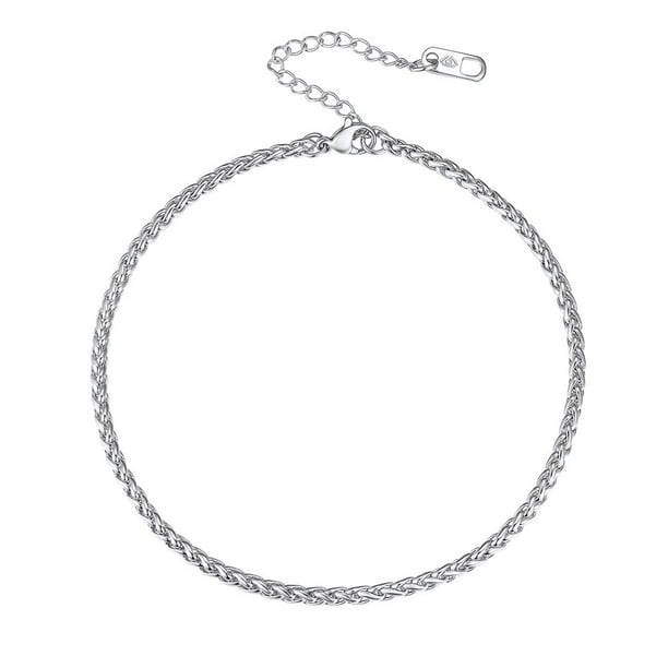 Pulsera tobillera PROSTEEL de trigo para mujer 3 mm Acero inoxidable plata