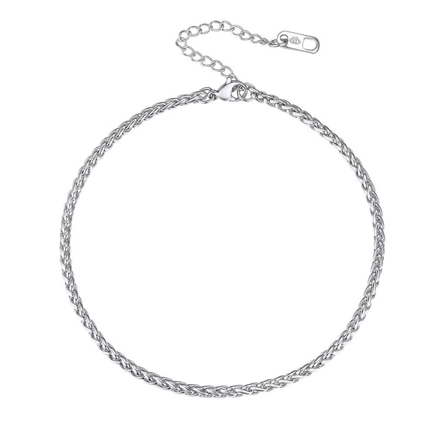Pulsera tobillera PROSTEEL de trigo para mujer 3 mm Acero inoxidable plata