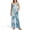 Blue Butterfly Tree Leaves, variant on Brown Leopard Zebra Snake Skin Pattern Womens 2 Piece Summer Sets Cotton Linen Casual Sleeveless Crop Top and Wide Leg Pants Set, Loose Loungewear, Vacation Travel Outfits, Size XL