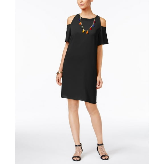 Thalia Sodi Cold Shoulder Necklace Dress Deep Black XL