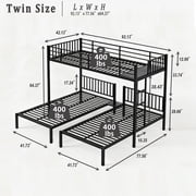 Triple Bunk Bed for 3, Twin Over Twin&Twin Metal Bunk Bed Frame Built-in Table, 3 Bunk Beds Can be Divided into 3 Separate Beds for Bedroom,Black