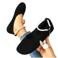 thumbnail image 5 of Miluxas Womens Dress Shoes Flower Mary Jane Ballet Flats Pearls Strap Bowknot Wedding Princess Shoes Black 5.5(36), 5 of 9