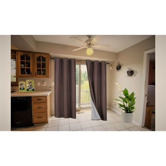 K34 1 Panel with white Lined Blackout Light Blocking Window Curtain Drapes Silver Grommets Brown solid color 63" Length for bedroom Décor
