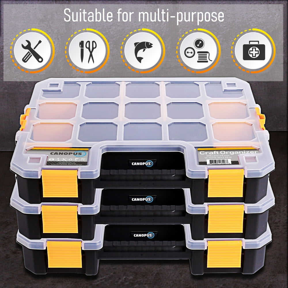 CANOPUS Craft Organizer, Set of 3 Interlocking Cases with Adjustable