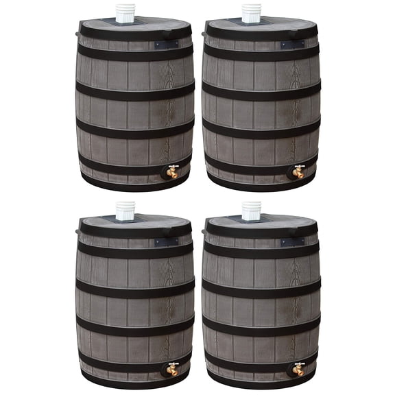 Good Ideas Rain Wizard 50 Gallon Rain Storage Rain Barrel, Oak, (4 Pack)