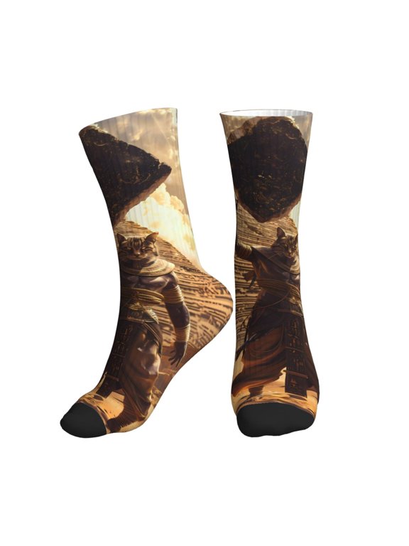Crew Socks for Women Men Athletic - Egyptian Cat Pharaoh Magic Soft Comfort Breathable Mid-Calf Sole Running Socks Womens Men