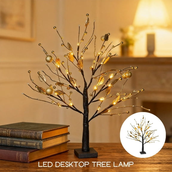2026 Gold Berry Blossom Tree with Lights – 19.6-Inch, 24 Warm LEDs, Battery/USB Power, PE/Iron for Thanksgiving/Party Gifts