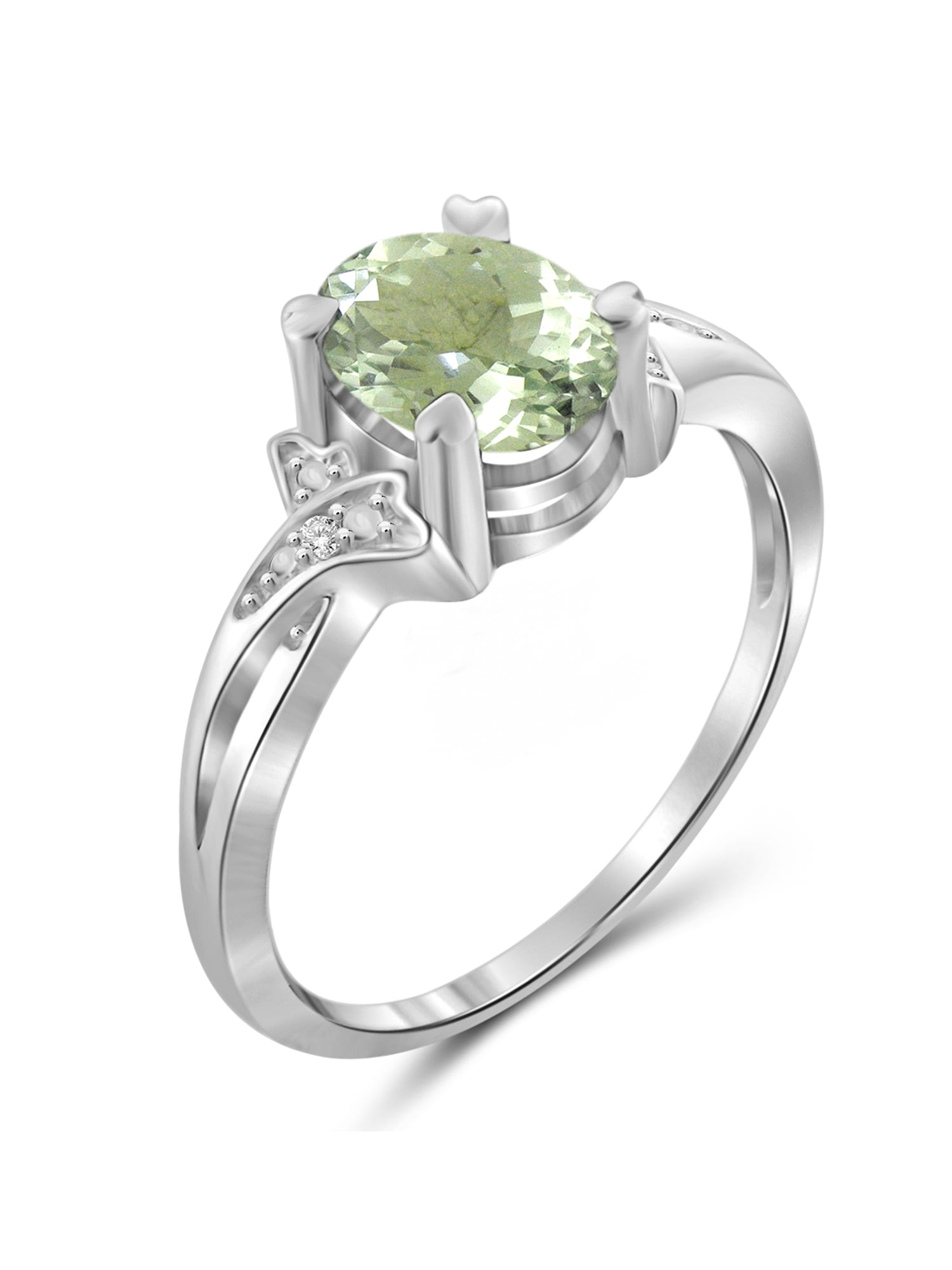 JewelersClub Green Amethyst Ring Birthstone Jewelry – 1.30 Carat Green Amethyst Sterling Silver Ring Jewelry with White Diamond Accent – Gemstone Rings with Hypoallergenic Sterling Silver Band