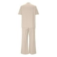 thumbnail image 5 of Women Solid Two Piece Sets, Summer Loungewear Vacation Travel Outfits Short Sleeve V Neck T-Shirt Wide Leg Pants Suits Summer Outfits for Lady Beige M, 5 of 9