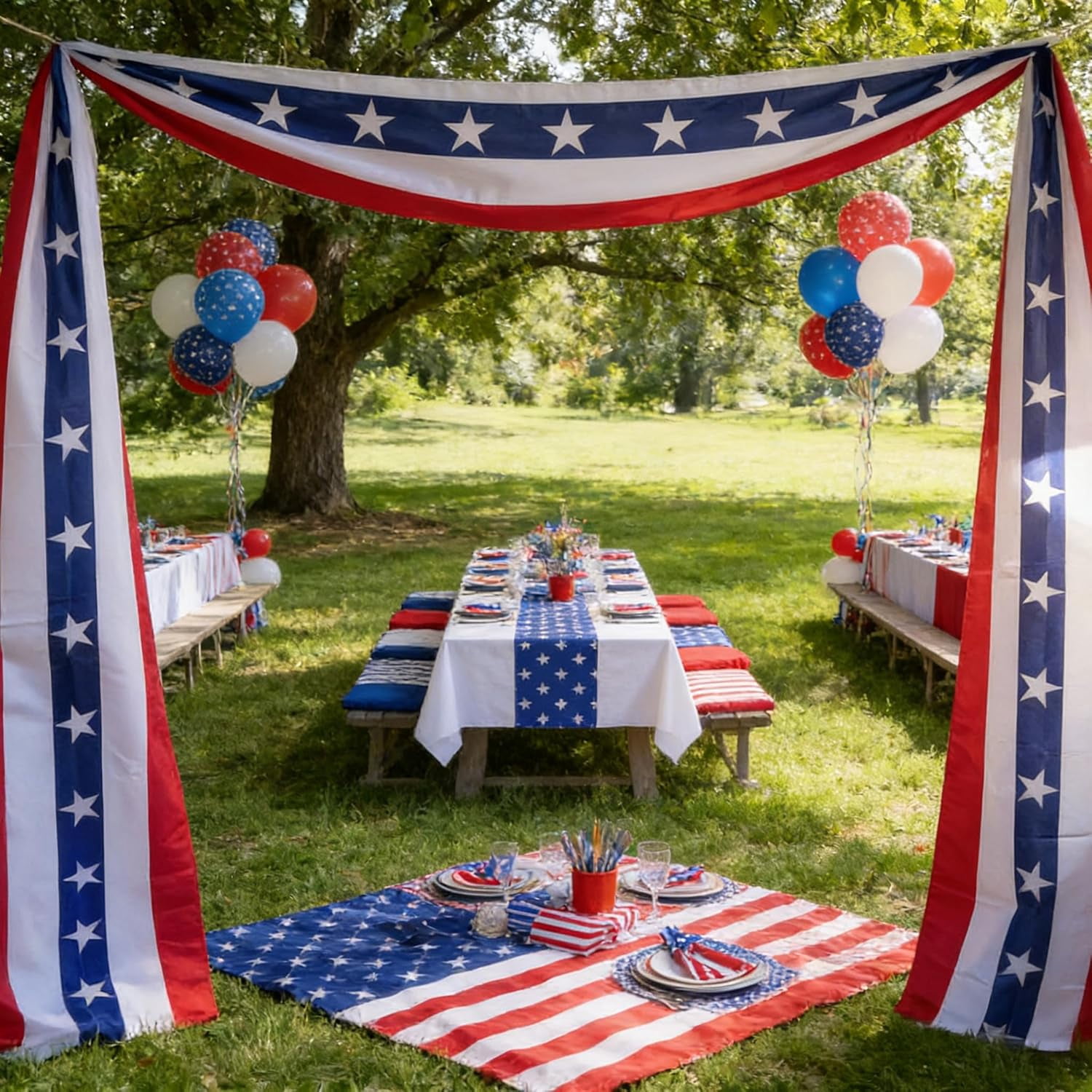 VZQI Patriotic Door Decorations Set, American Flag Bunting with Stars, Front Door Display for 4th of July