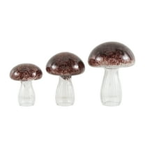 12", 10", 8"H Red Glass Textured Mushroom Sculpture with Clear Stems, by DecMode (3 Count)