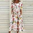 thumbnail image 1 of AMERTEER Robes Midi pour Femmes Été Décontractées Amples Bohèmes à Imprimé Floral Col Ras du Cou Manches Courtes Longueur Genou Robe Froncée avec Poches, 1 of 5