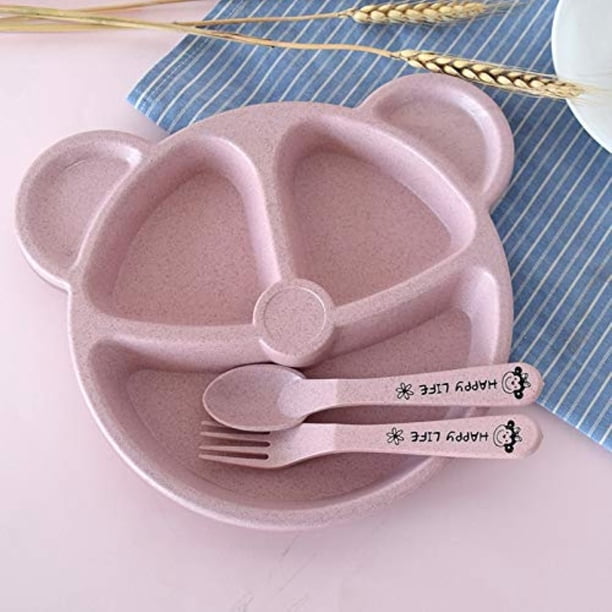 Juego de 3 unidades de cuenco para bebé, cuchara y tenedor, vajilla de alimentación, oso de dibujos animados, platos para niños, vajilla para comer, plato de cena de entrenamiento Anti-caliente Xemadio HMHZ062-3