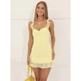 thumbnail image 5 of Women's Lace Square Neck Sleeveless Backless Mini Sundress Trim Short Dress for Vacation Yellow S, 5 of 8
