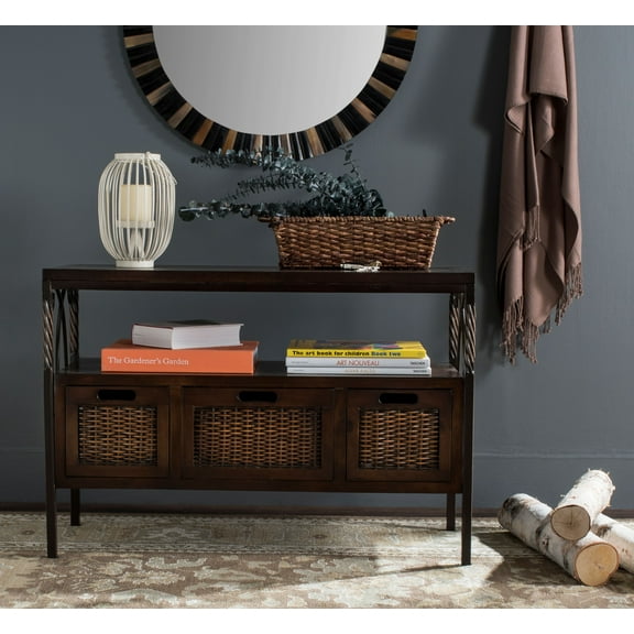SAFAVIEH Joshua Industry Rustic Console w/ 3 Drawers, Antique Pewter/Dark Walnut