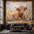 thumbnail image 6 of Highland Cow Among Colorful Wildflowers in a Meadow, Peaceful Rustic for Animal Lovers, Floral Wall Art, Housewarming Gift, Tapestry Wall Hanging for Bedroom and Living Room, 6 of 7