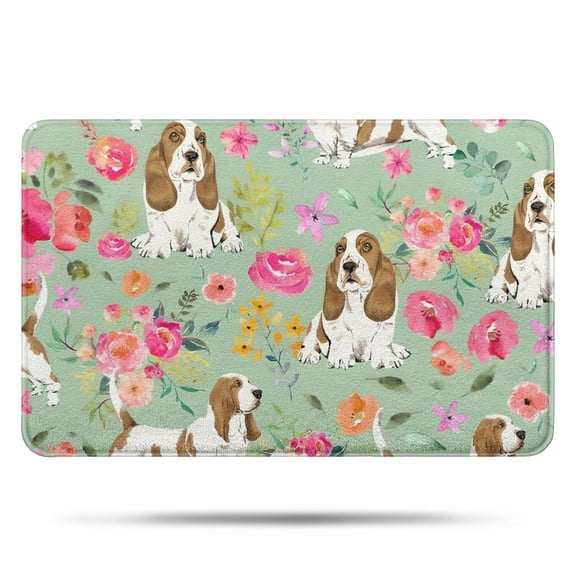 Basset Hound and Pioneer Flower Bathroom Rugs Mat,Non Slip Microfiber Bathroom Rug,Rubber Backing,Soft Bathroom Mats for Bathroom Floor,Tub and Shower,17x27in(43x68cm)